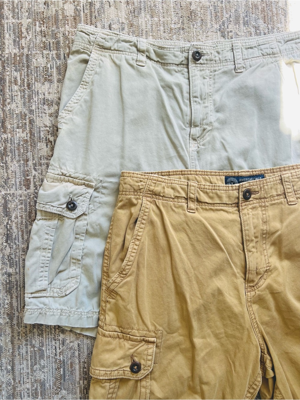 Men's Cargo Shorts Bundle of 2 Tan and Cream Casual Utility Style - Picture 2 of 11